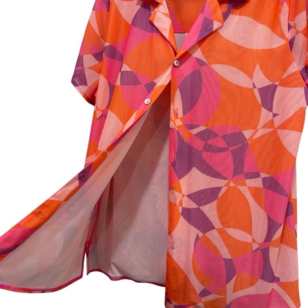 Show Me Your MUMU Blake Button Up Shirt Unisex Sunset Daiquiri Pink Orange Sz XL - Picture 4 of 11